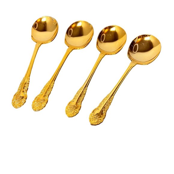 Vintage Adcraft Golden Alissa Serving Spoons 4 Piece Lot Japan Gold Tone - Picture 1 of 8